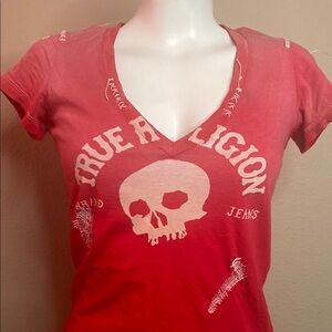 Rare True Religion Red fade skull Cap Sleeve Tee top One size